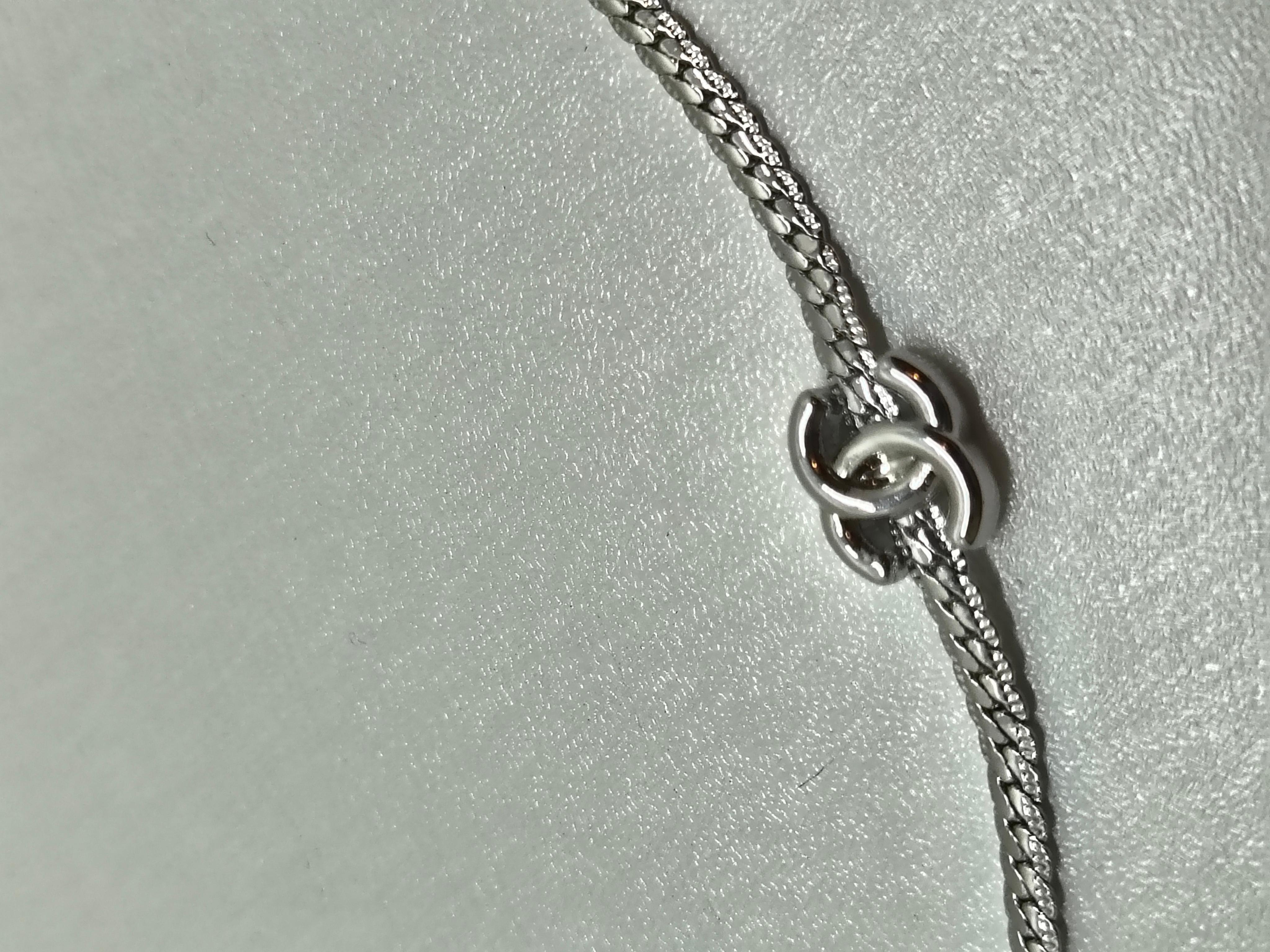 Contemporary Chanel BC24 Small CC Chain Silver Colored Short Choker Necklace For Sale