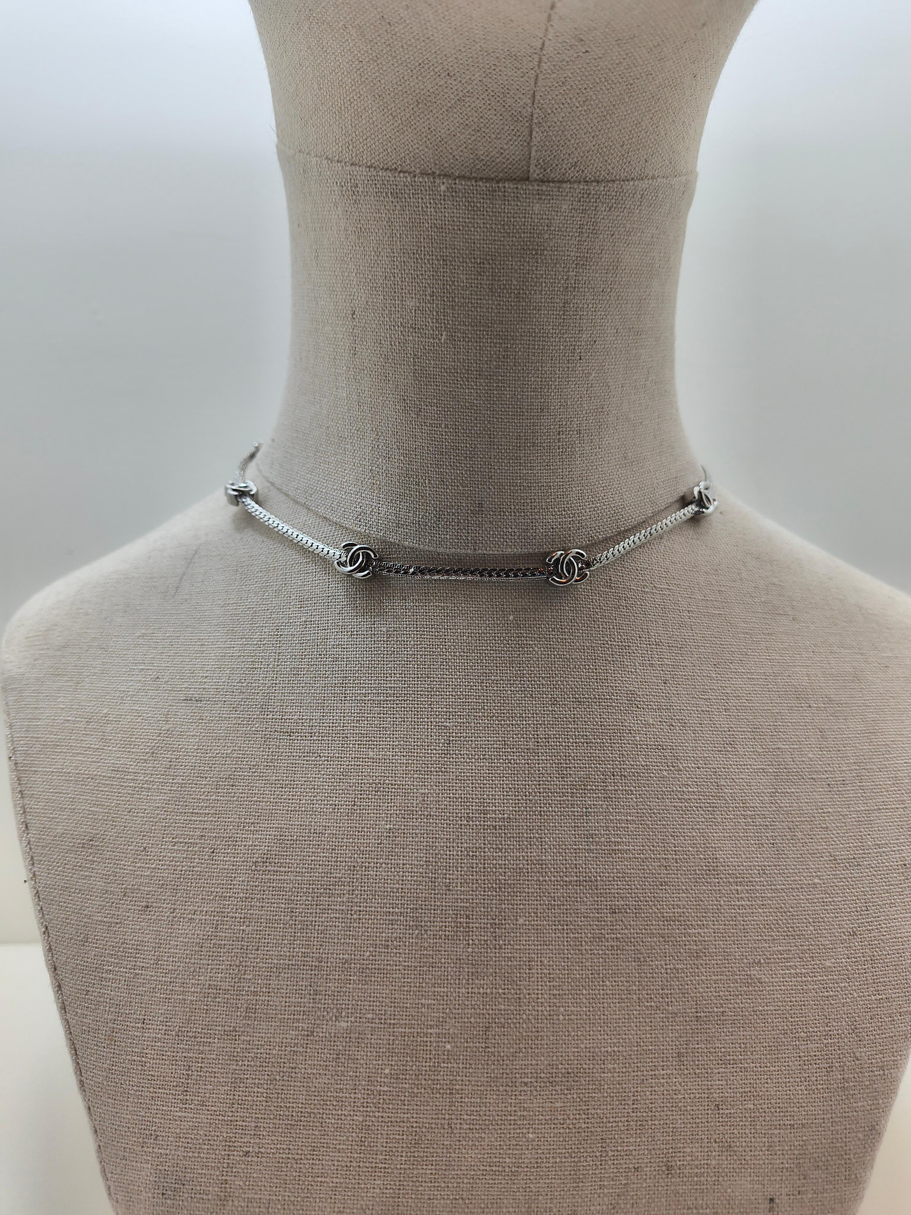 Chanel BC24 Small CC Chain Silver Colored Short Choker Necklace In Excellent Condition For Sale In PUTNEY, NSW
