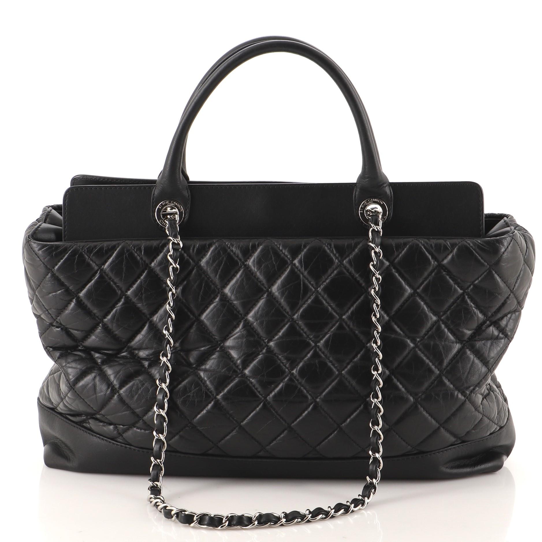 Chanel Be CC Tote Gestepptes gealtertes Kalbsleder Groß im Zustand „Gut“ in NY, NY