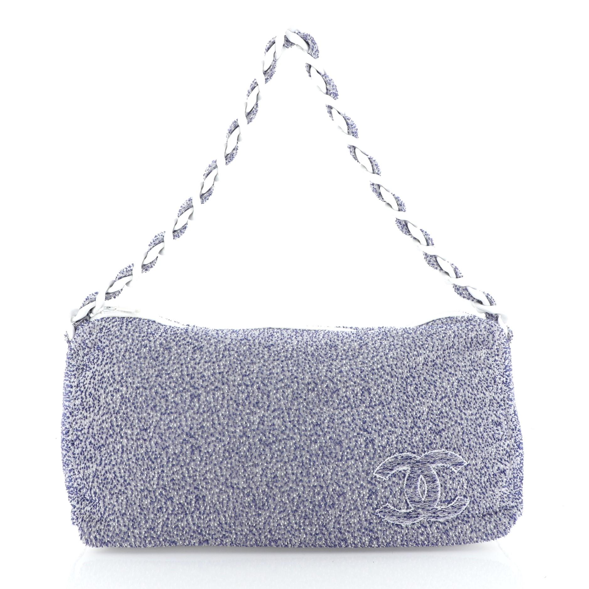 Gray Chanel Beach Resin Chain Hobo Terry Cloth Large