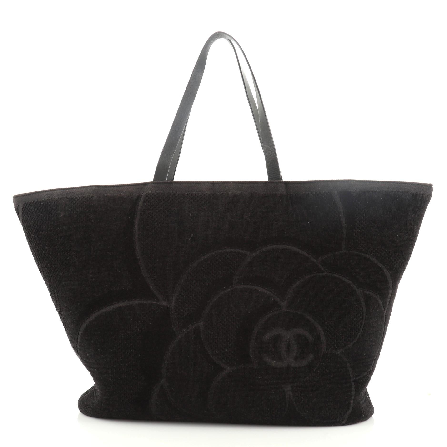 Chanel Beach Tote Camellia Terry Cloth Large In Good Condition In NY, NY