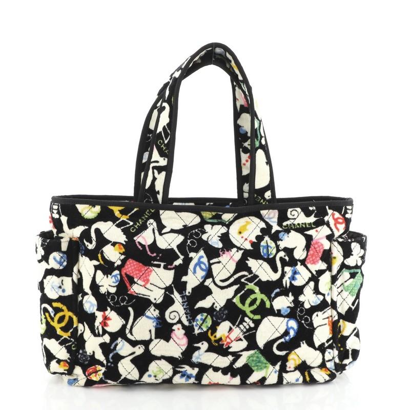 Chanel Beach Tote Quilted Printed Terry Cloth Large In Good Condition In NY, NY