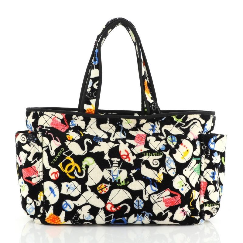 Chanel Beach Tote Quilted Printed Terry Cloth Large In Good Condition In NY, NY