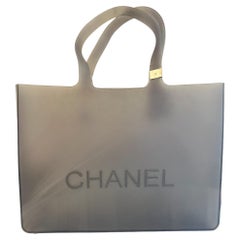 Chanel Beach Tote Shoppers Shoulder Bag Rubber Gray Silver