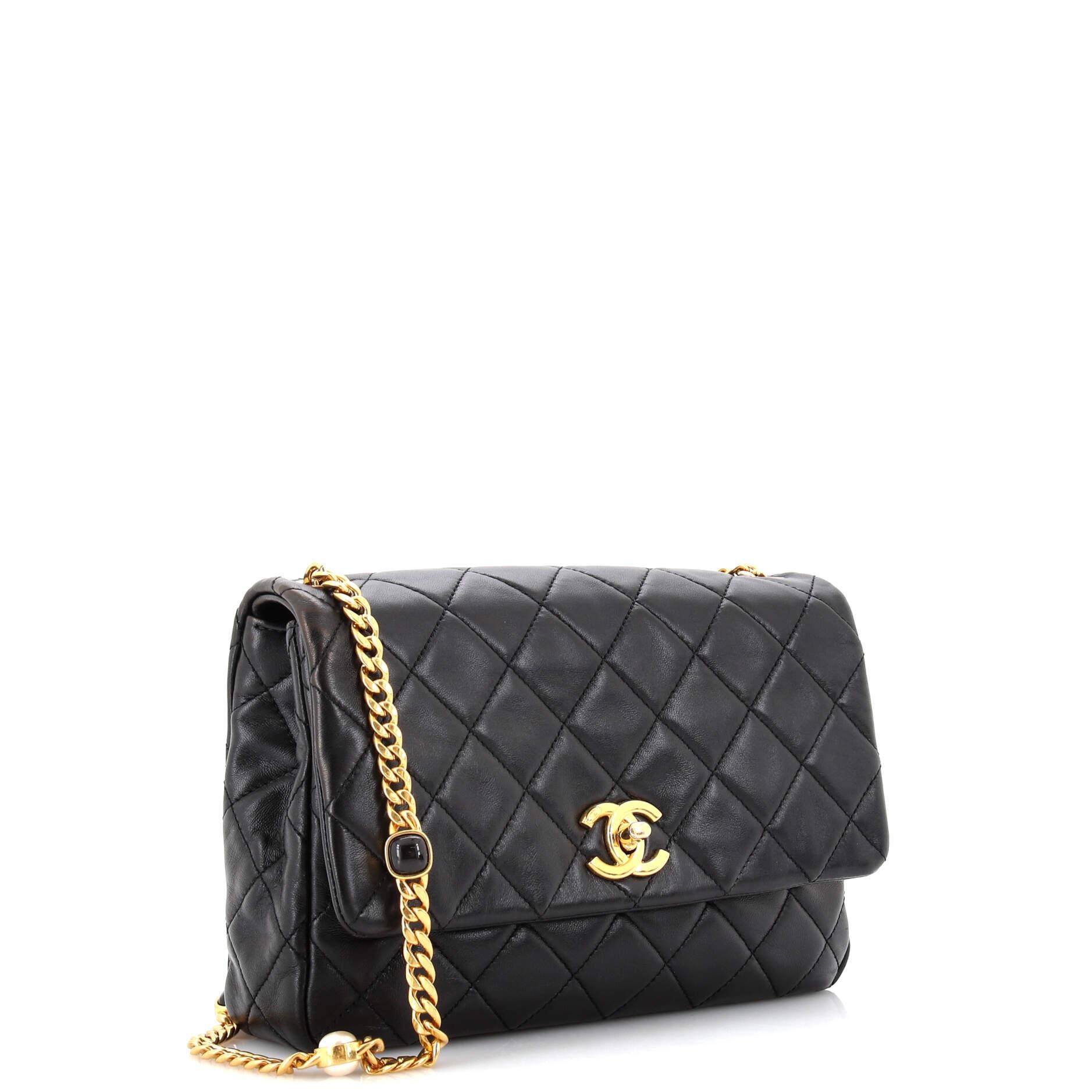 Chanel Bead Embellished Chain CC Flap Bag Quilted Lambskin Small In Good Condition In NY, NY