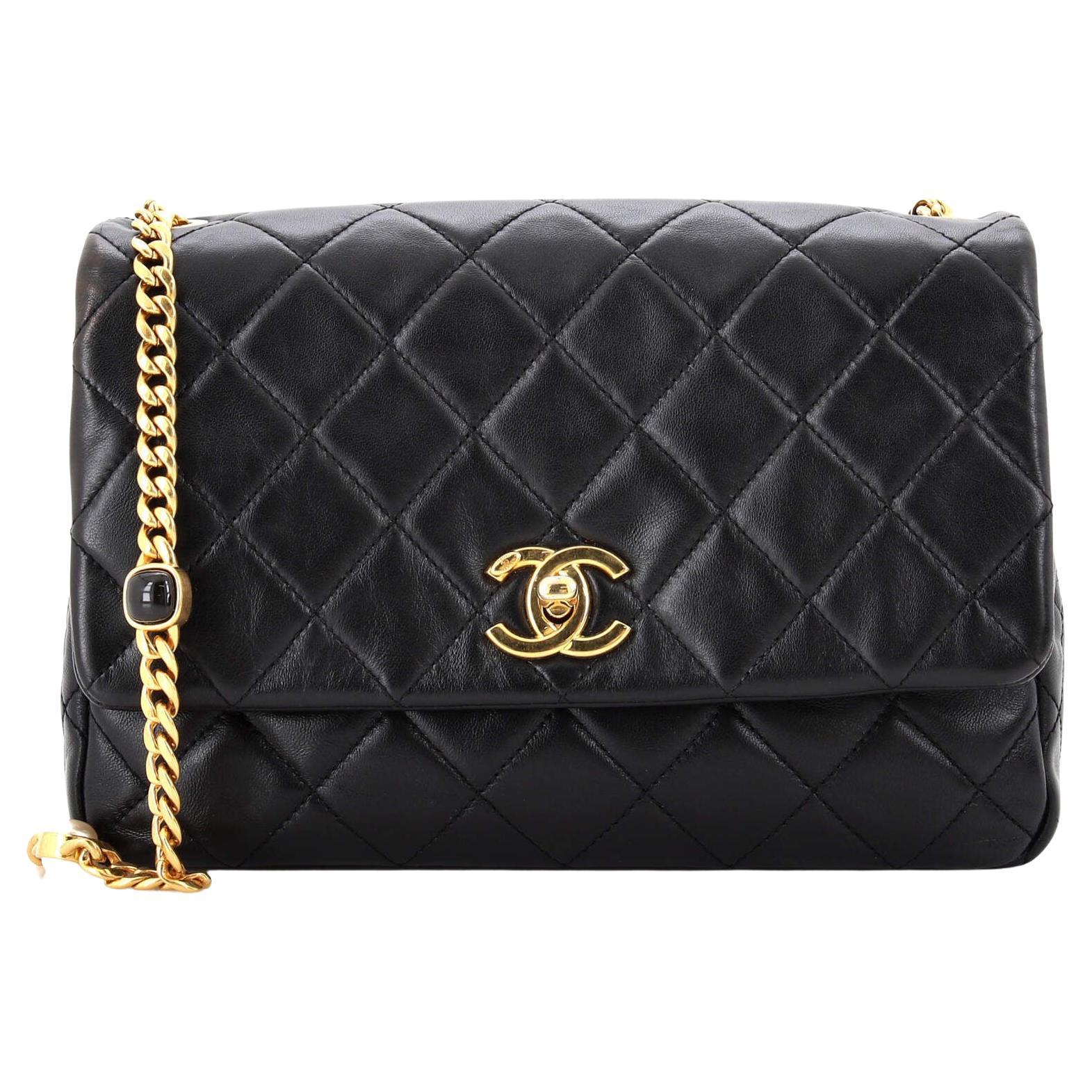 Chanel Boy Coco Mark Bicolor Chain Shoulder Bag Beige Black Lambskin Ladies  CHANEL