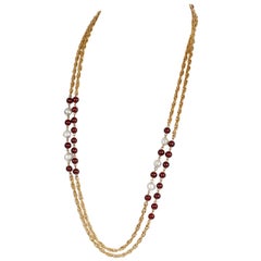 Vintage Chanel Beaded Red Gripoix and Pearl Necklace