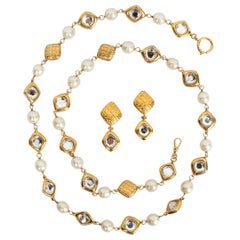 Chanel Beads and Rhinestones Necklace and Clip-on Earrings Set