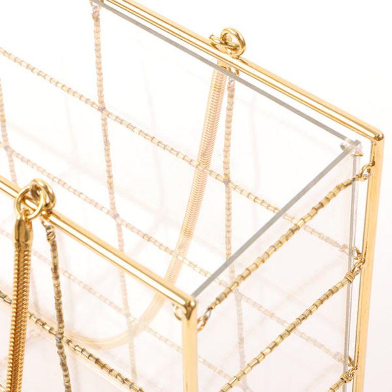 Chanel Beads Chocolate Bar Logo Charm Chain Shoulder Bag Clear For Sale 12