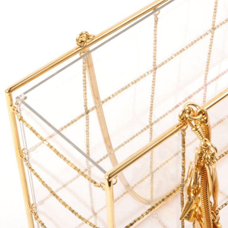 Chanel Beads Chocolate Bar Logo Charm Chain Shoulder Bag Clear For Sale 13