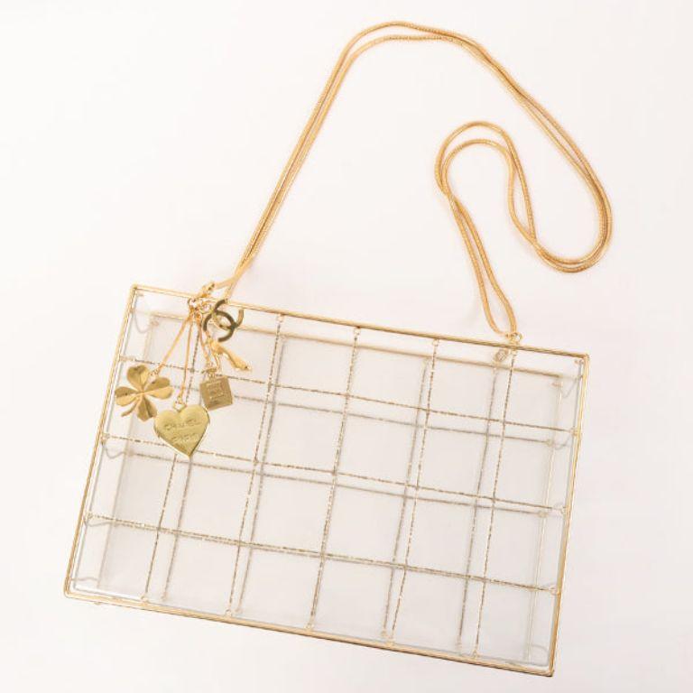 Chanel Beads Chocolate Bar Logo Charm Chain Shoulder Bag Clear For Sale 16