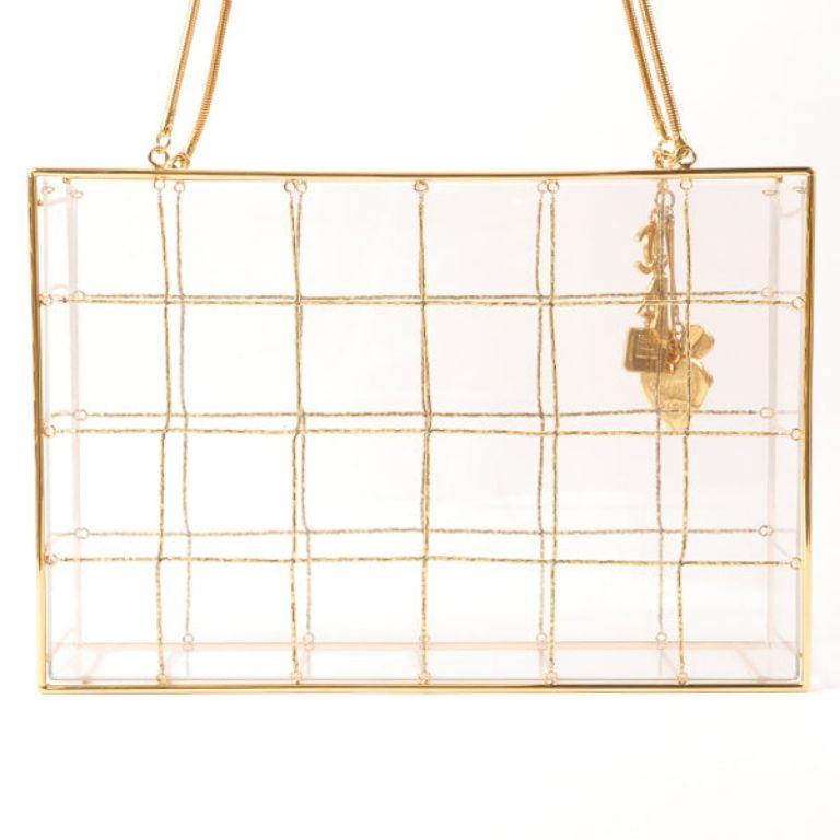 Chanel Beads Chocolate Bar Logo Charm Chain Shoulder Bag Clear In Good Condition For Sale In London, GB