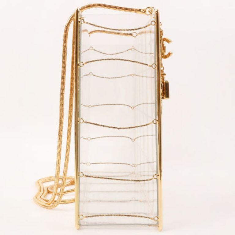 Women's Chanel Beads Chocolate Bar Logo Charm Chain Shoulder Bag Clear For Sale