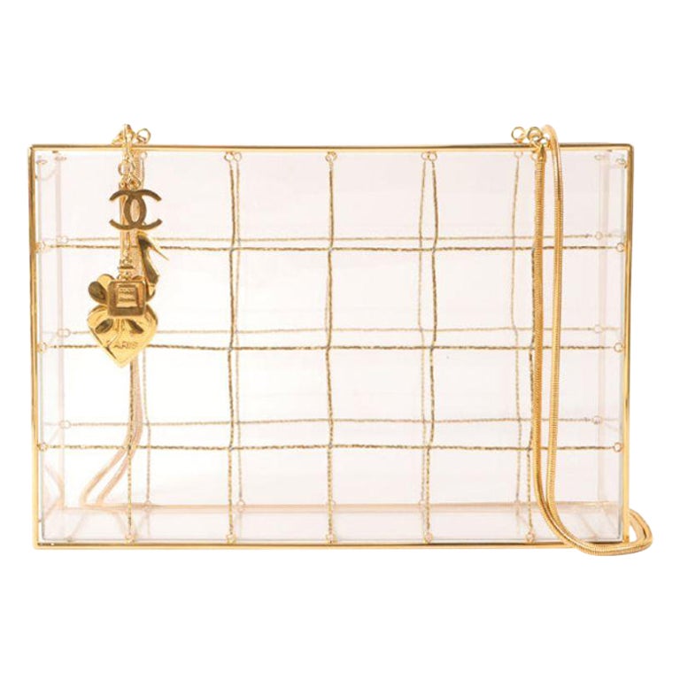 Chanel Beads Chocolate Bar Logo Charm Chain Shoulder Bag Clear For Sale