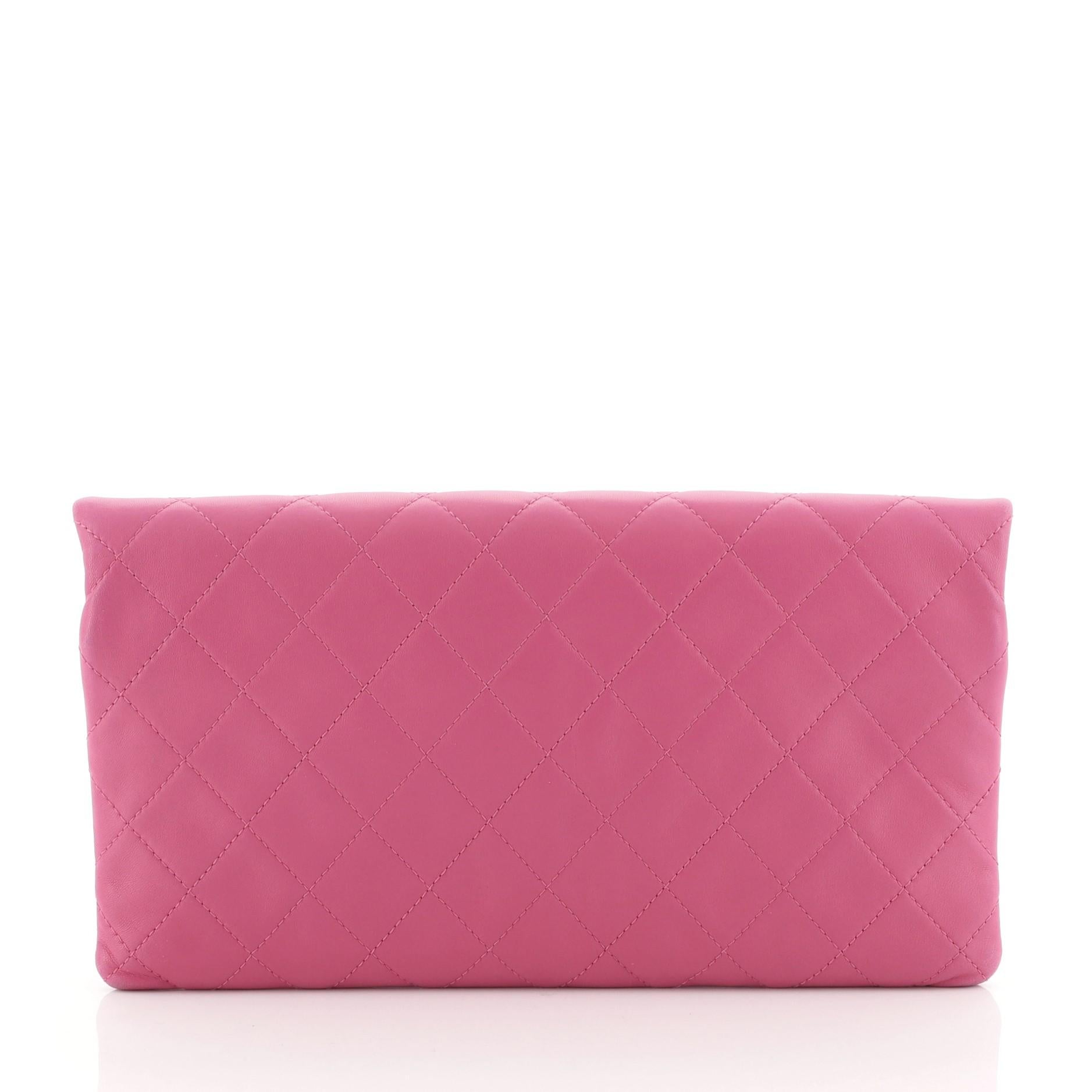 Pink Chanel Beauty CC Clutch Quilted Lambskin