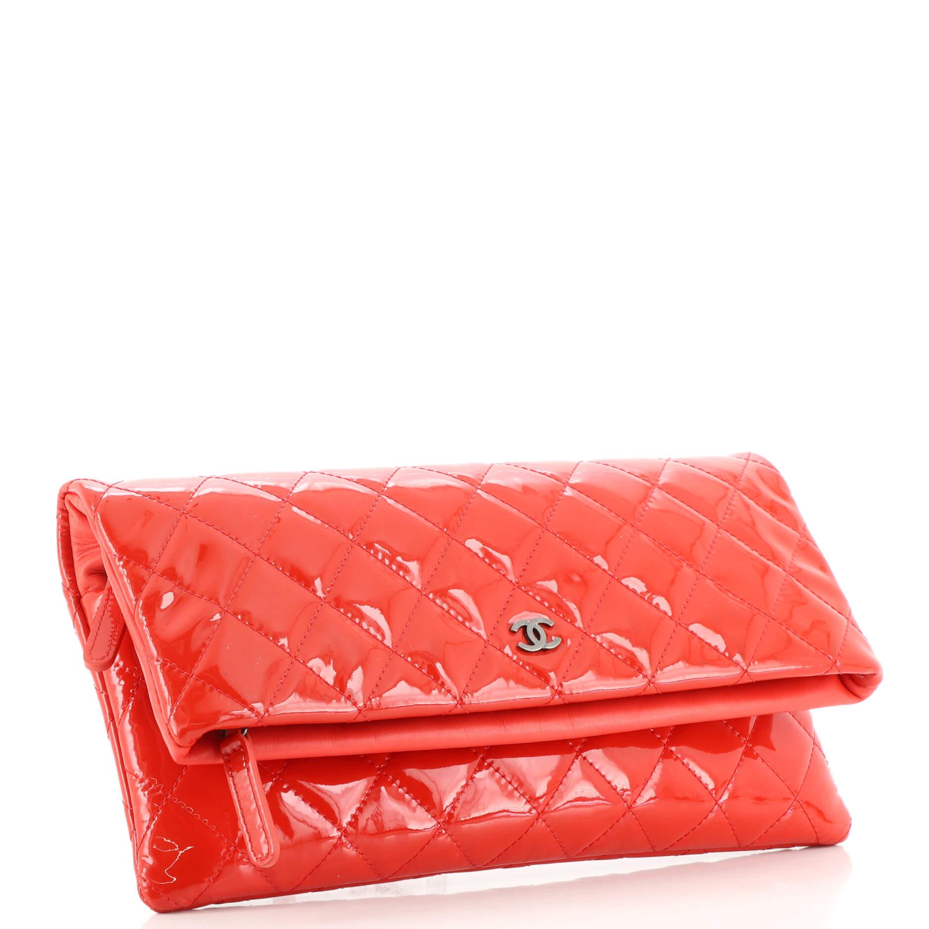 Red Chanel Beauty CC Clutch Quilted Patent