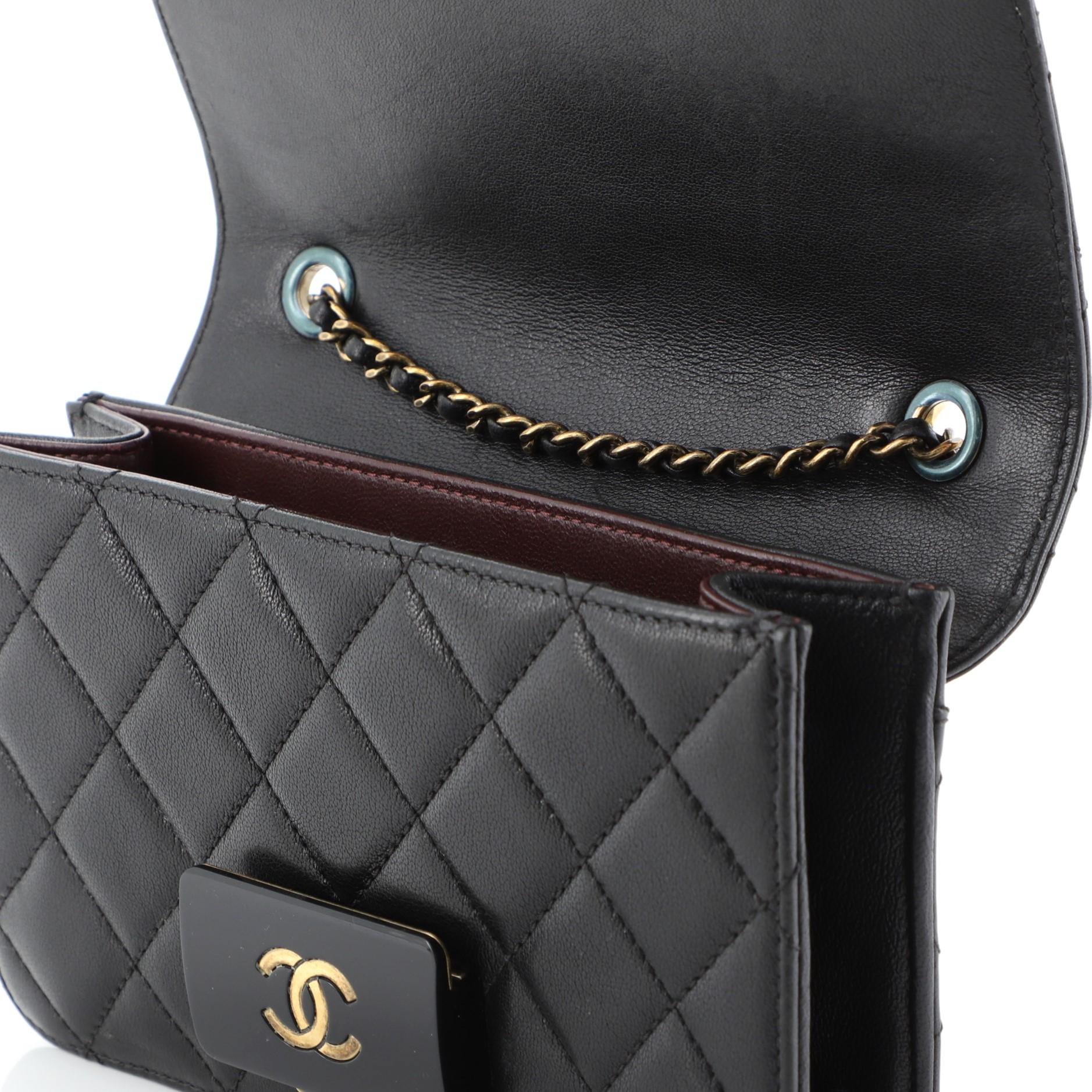 Black Chanel Beauty Lock Flap Bag Quilted Sheepskin Mini