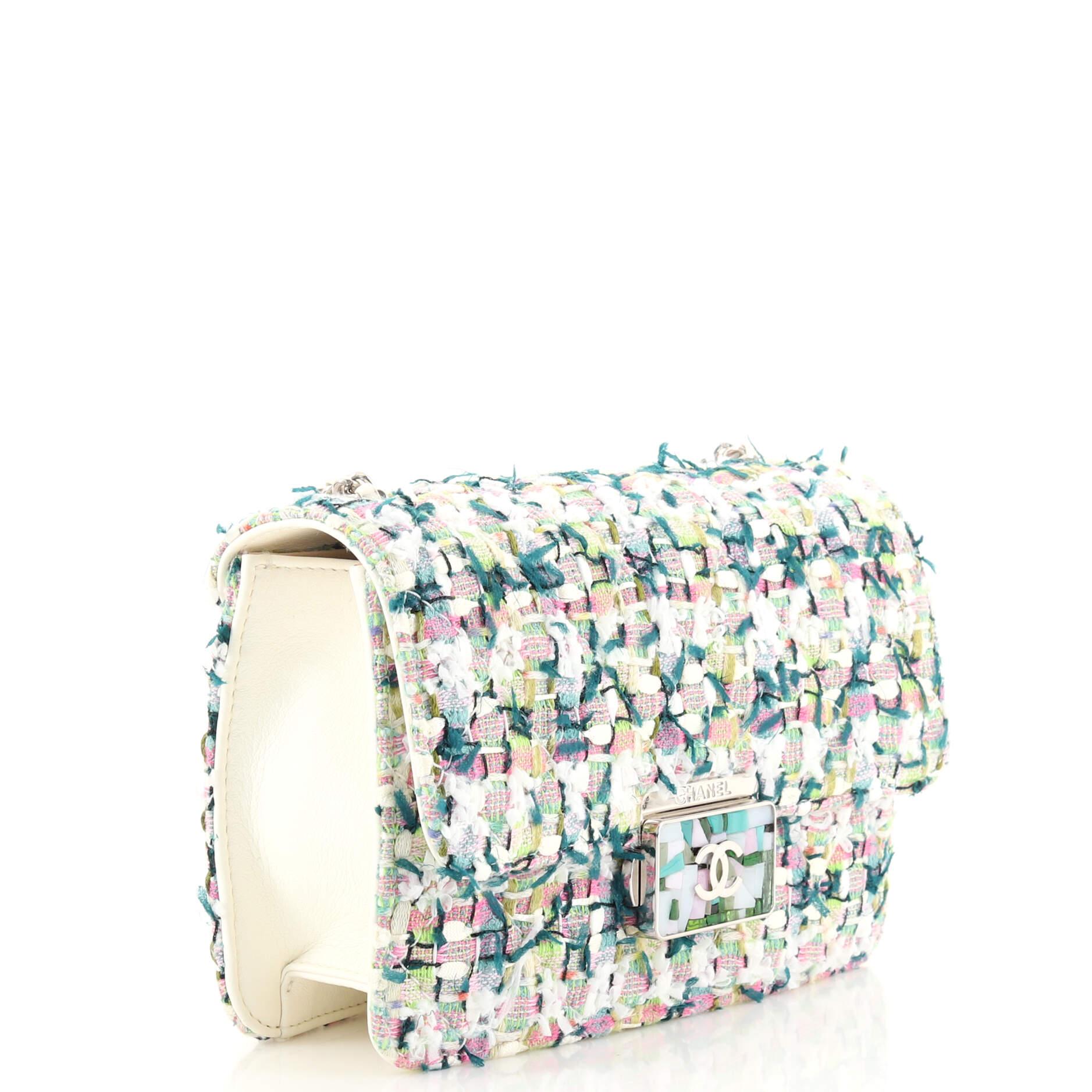 Gray Chanel Beauty Lock Flap Bag Quilted Tweed Mini