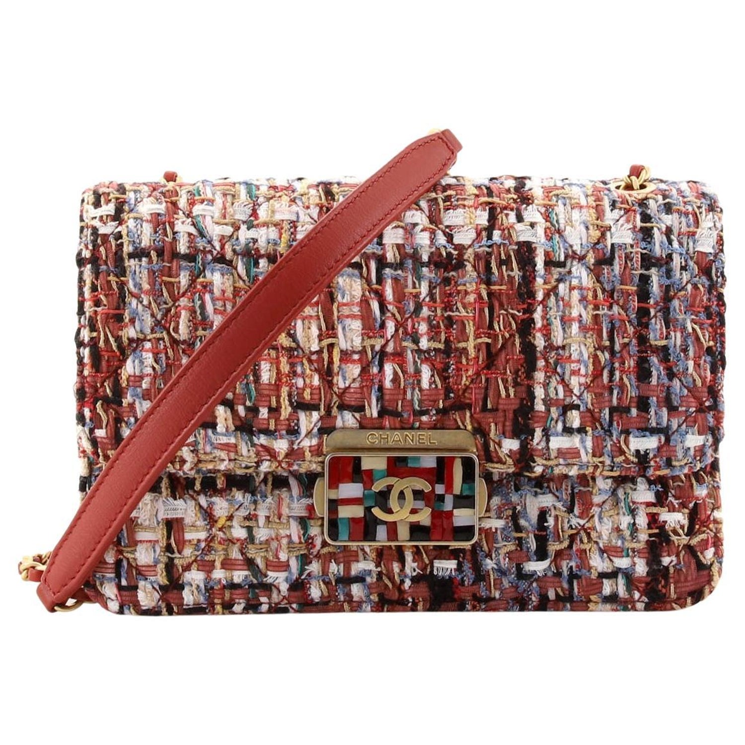 Chanel Beauty Lock Flap Bag Quilted Tweed Mini at 1stDibs