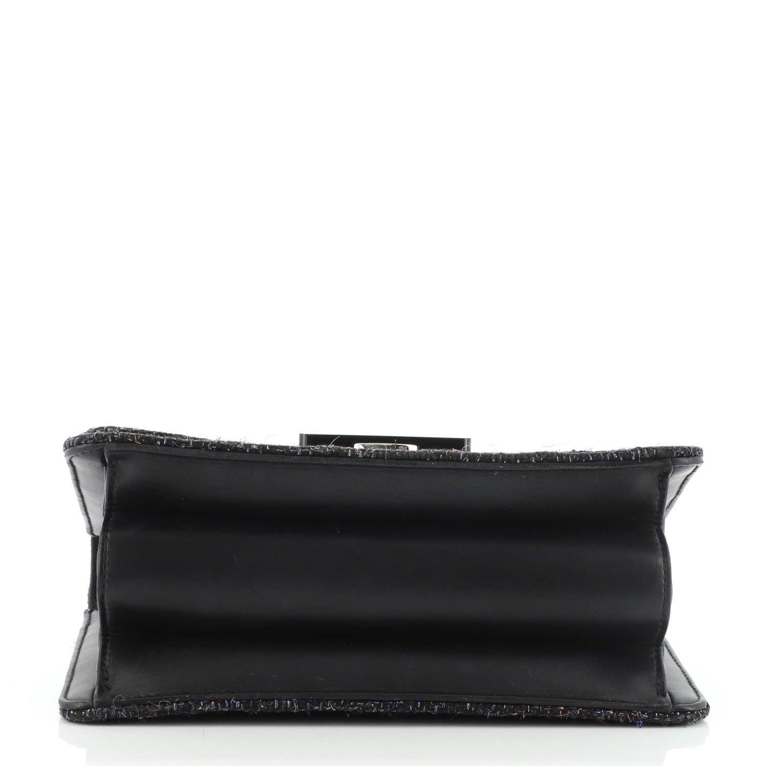 Chanel Beauty Lock Multicolor Black Tweed Lambskin Quilted Flap Shoulder Bag For Sale 7