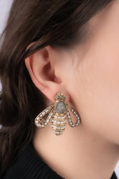 Chanel Bee Earrings with Turquoise Rhinestones, 2018