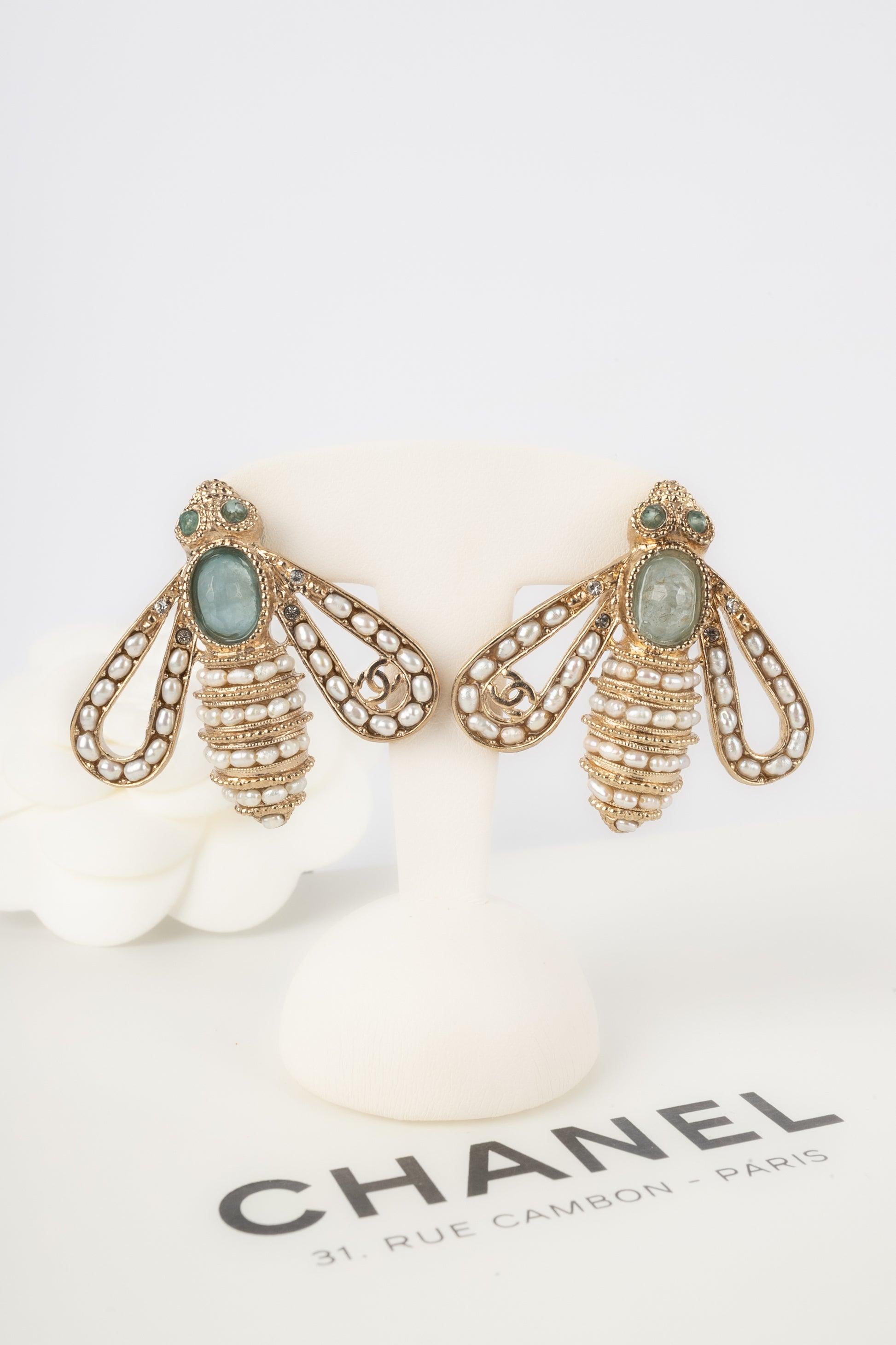 Chanel Bienen-Ohrringe mit türkisfarbenen Strasssteinen, 2018 3