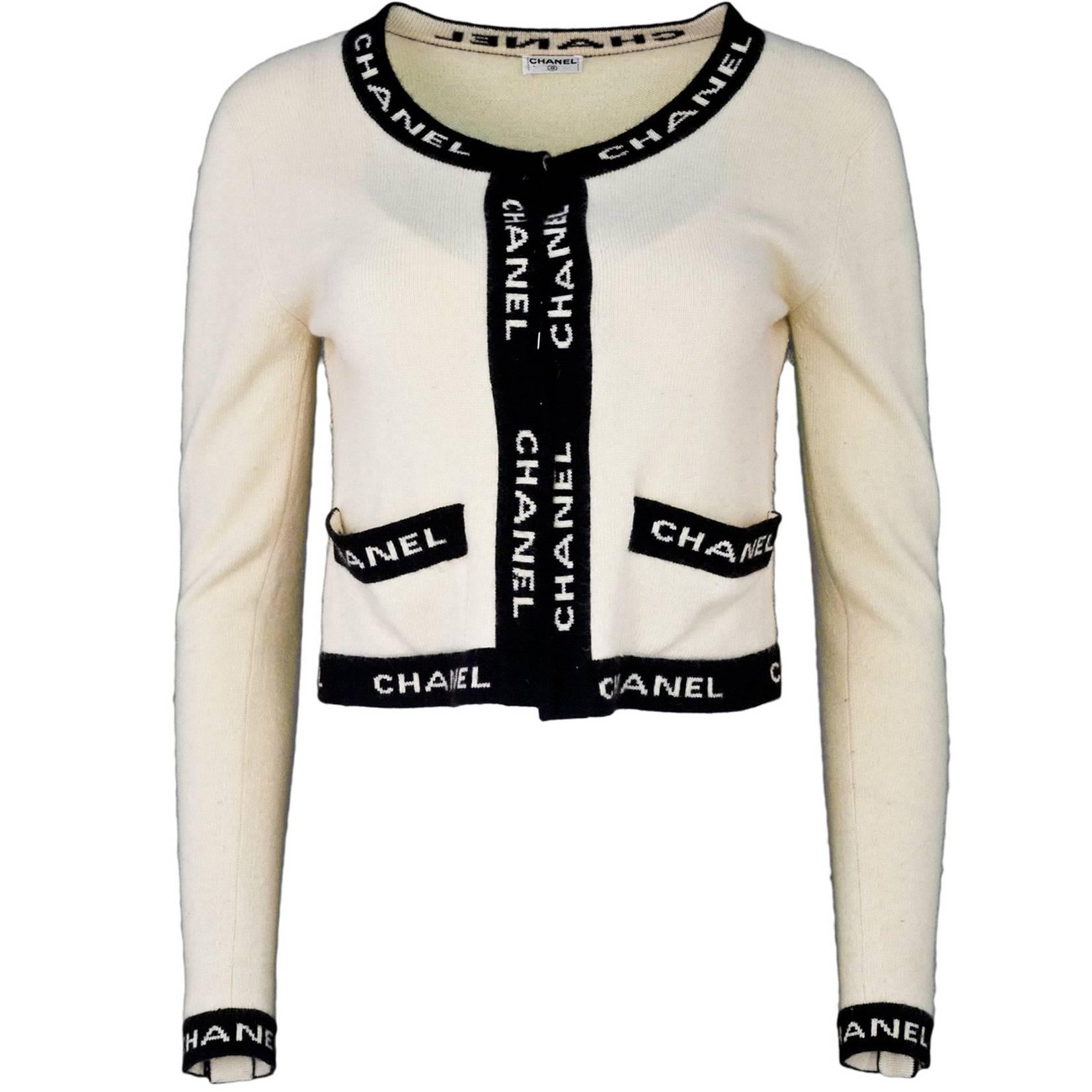 Chanel Beige and Black CHANEL Sweater For Sale at 1stDibs