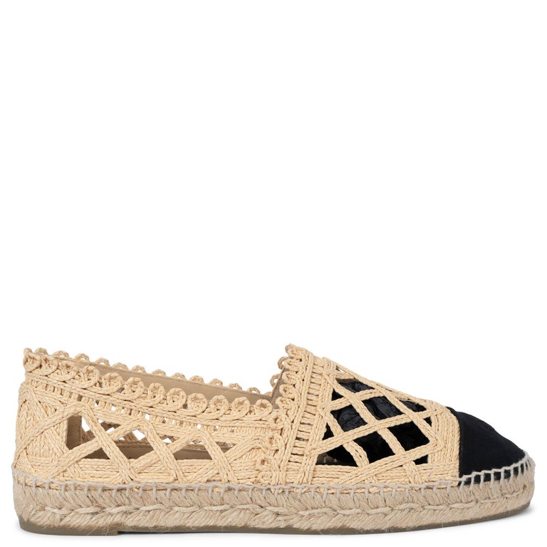 CHANEL beige 18C GREECE RAFFIA Espadrilles Flats Shoes 42 fit