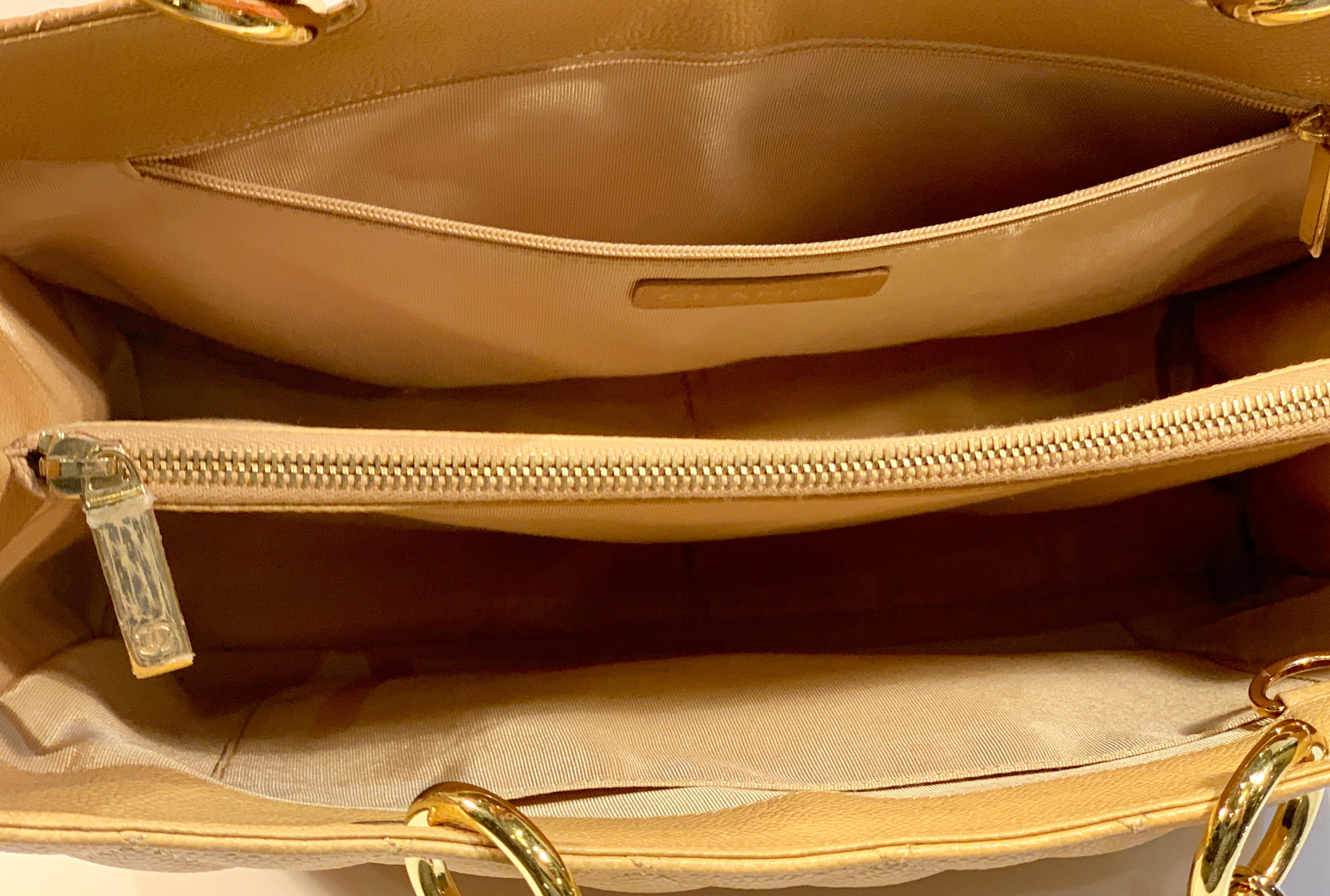 Chanel Beige (20) Matelasse Quilted Caviar Leather Gold Chain Grand Shopping Bag 5