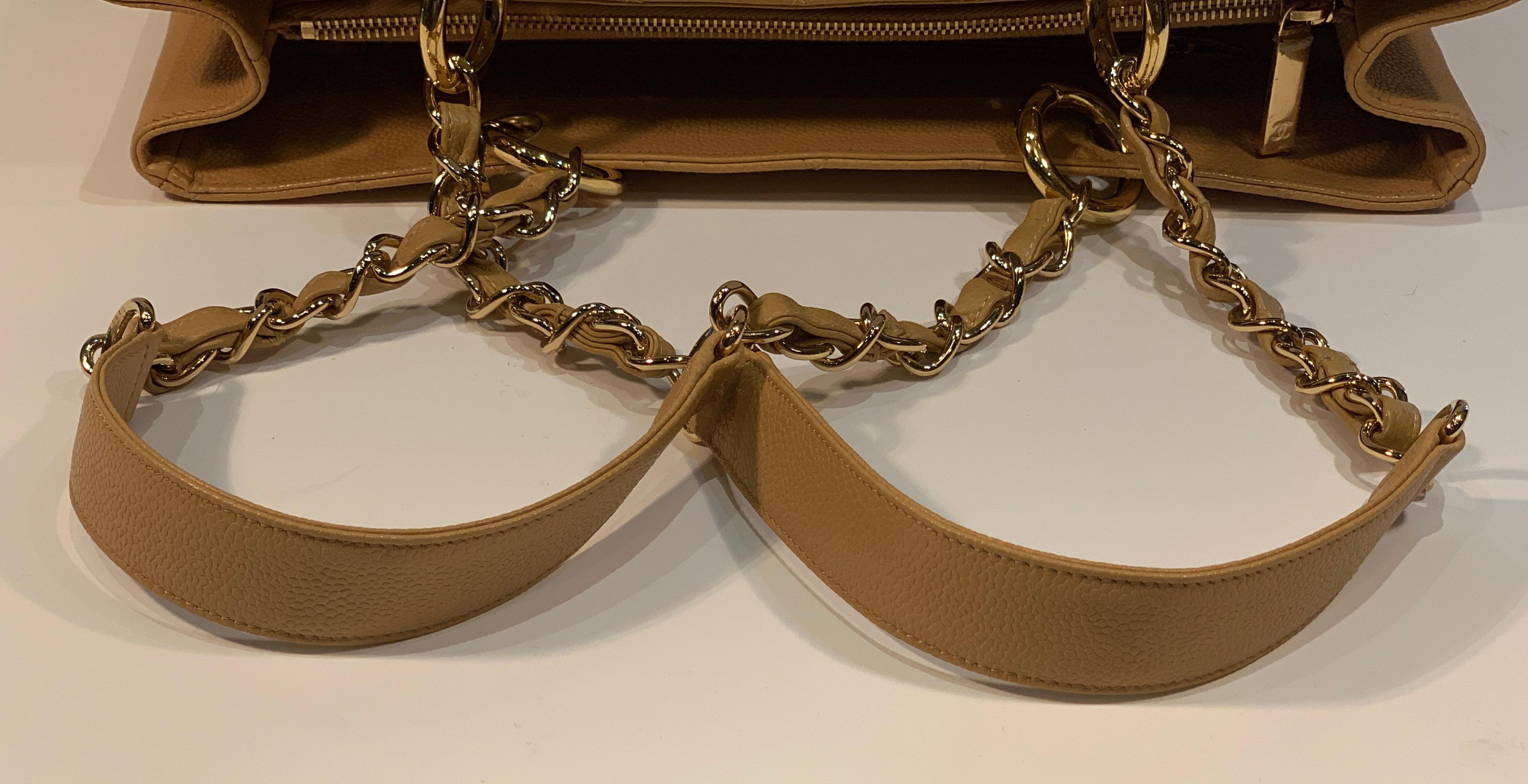 Chanel Beige (20) Matelasse Quilted Caviar Leather Gold Chain Grand Shopping Bag 8