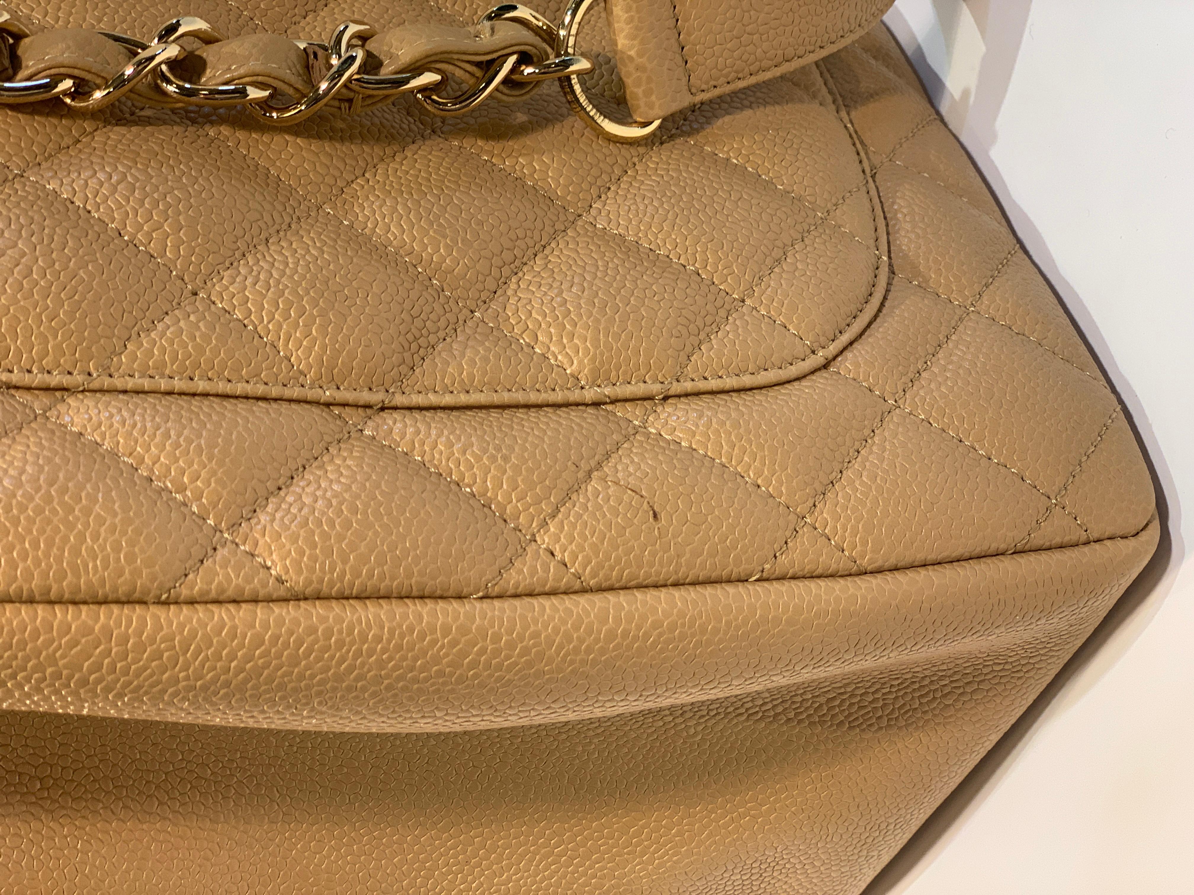 Chanel Beige (20) Matelasse Quilted Caviar Leather Gold Chain Grand Shopping Bag 10