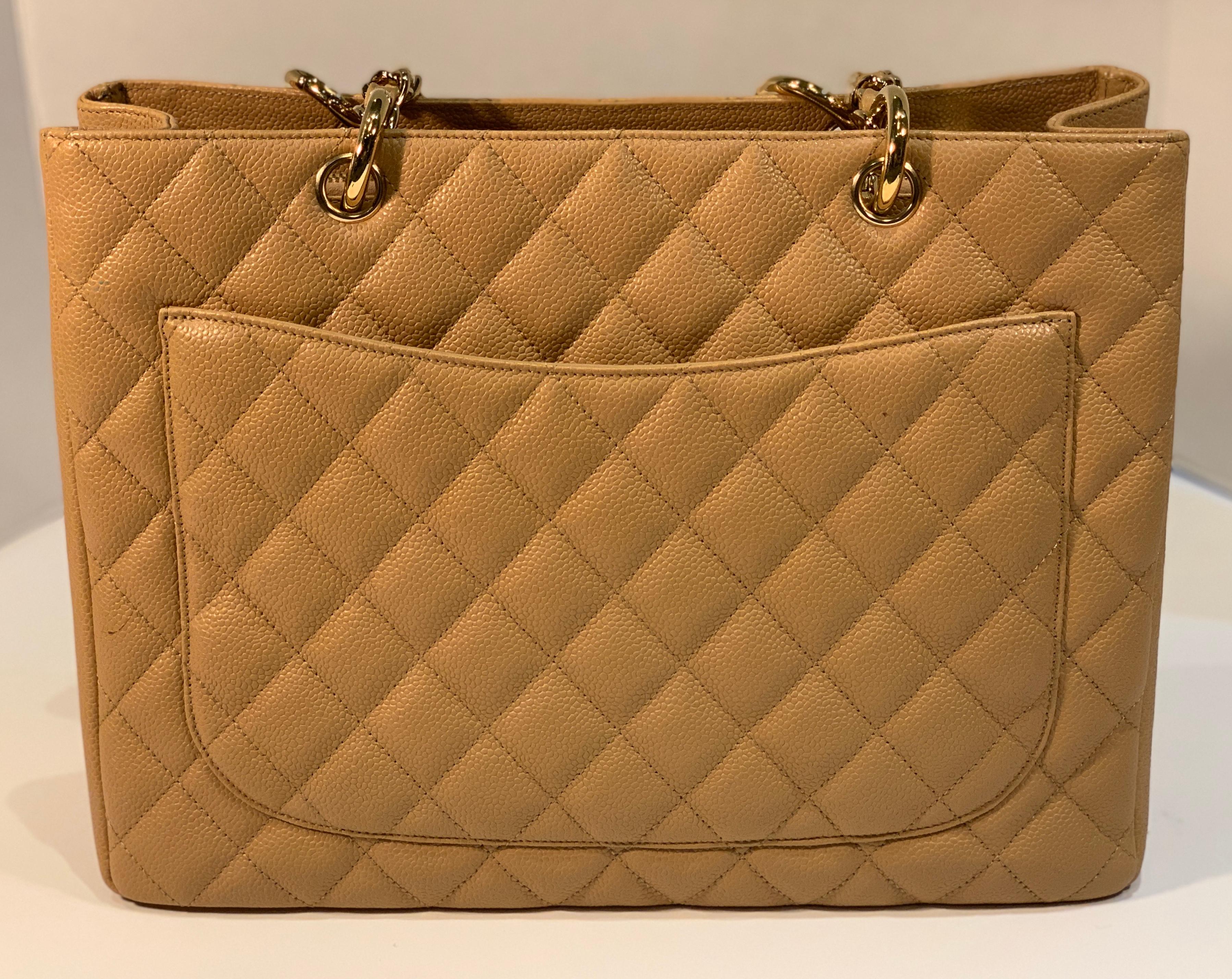 Chanel Beige (20) Matelasse Quilted Caviar Leather Gold Chain Grand Shopping Bag 1