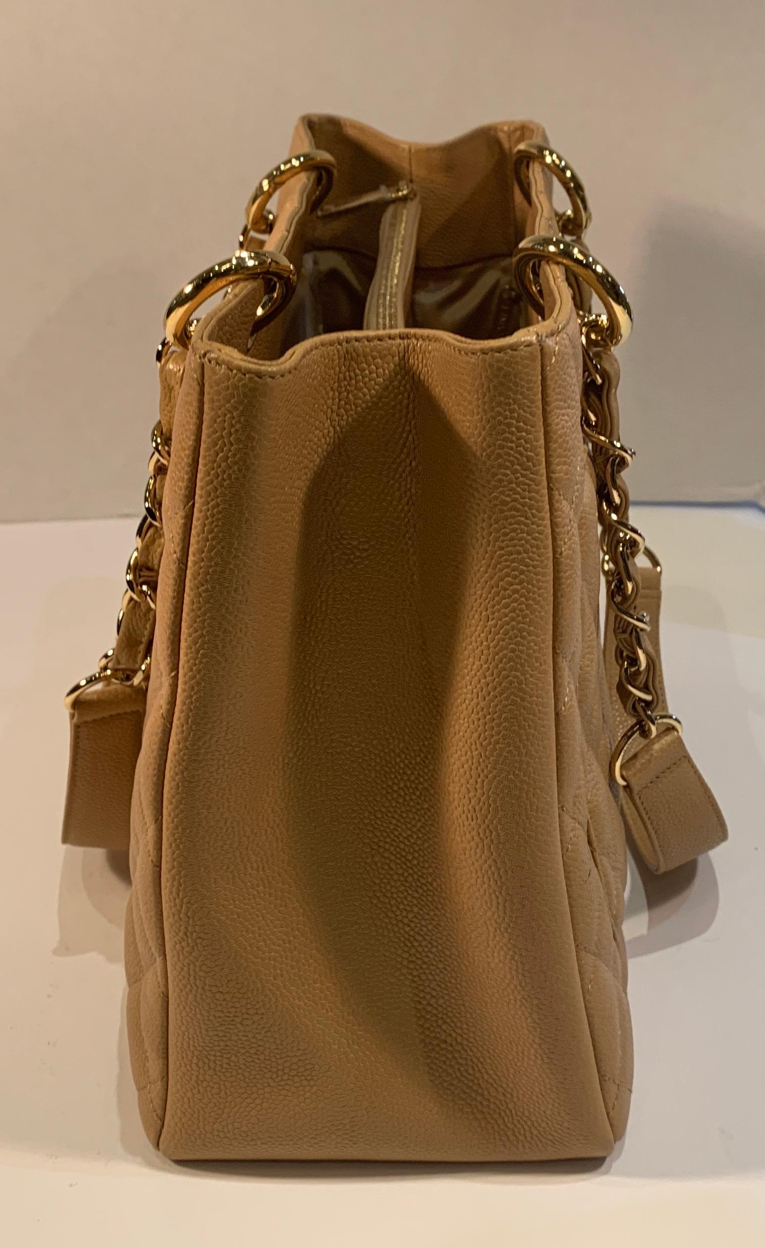 Chanel Beige (20) Matelasse Quilted Caviar Leather Gold Chain Grand Shopping Bag 2