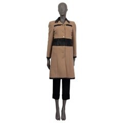 CHANEL beige 2001 LEATHER TRIM CAMEL HAIR Coat Jacket XS