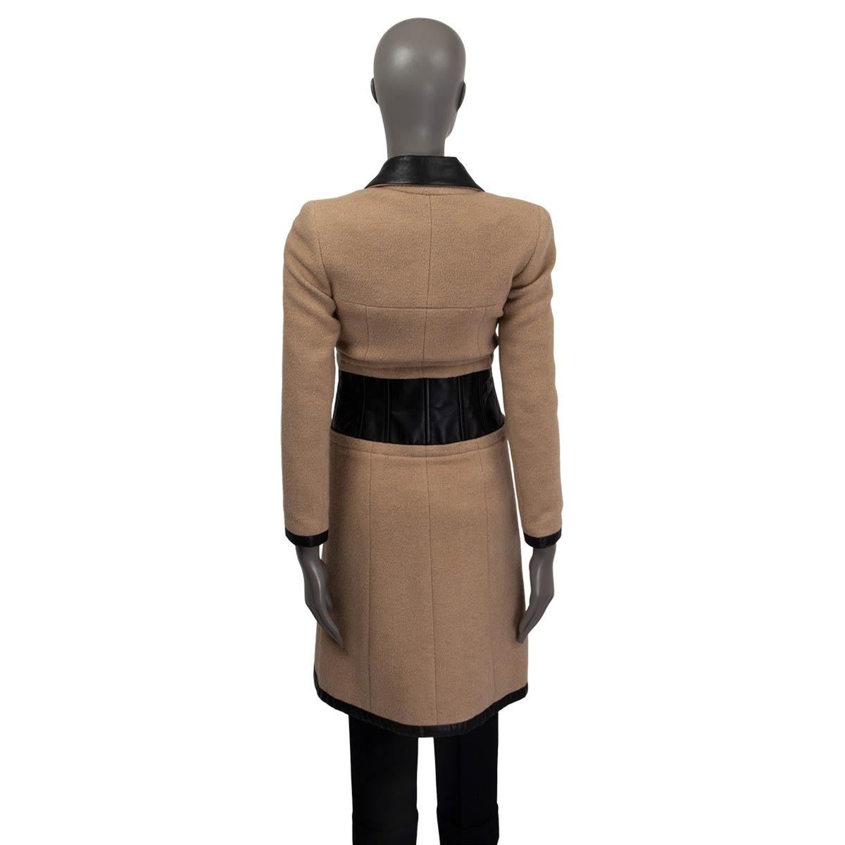 Beige CHANEL beige 2001 LEATHER TRIM CAMEL HAIR Coat Jacket XS For Sale