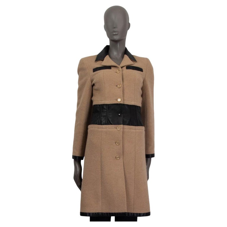 CHANEL beige 2001 LEATHER TRIM CAMEL HAIR Coat Jacket XS For Sale at  1stDibs