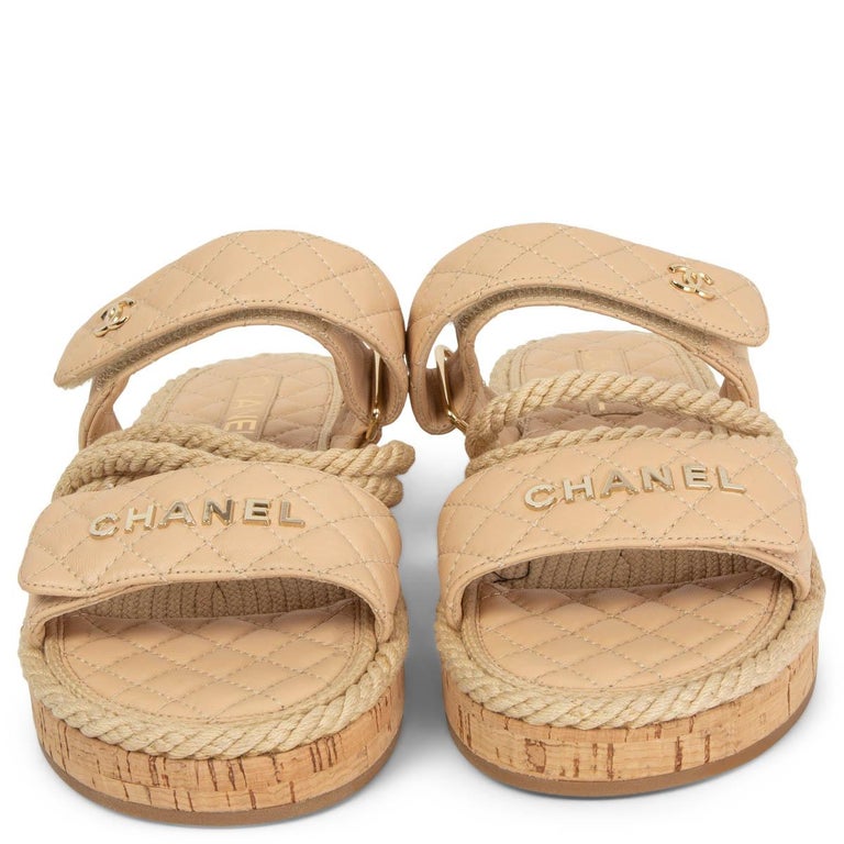 CHANEL beige 2021 LEATHER and ROPE DAD Flat Sandals Shoes 40 at 1stDibs