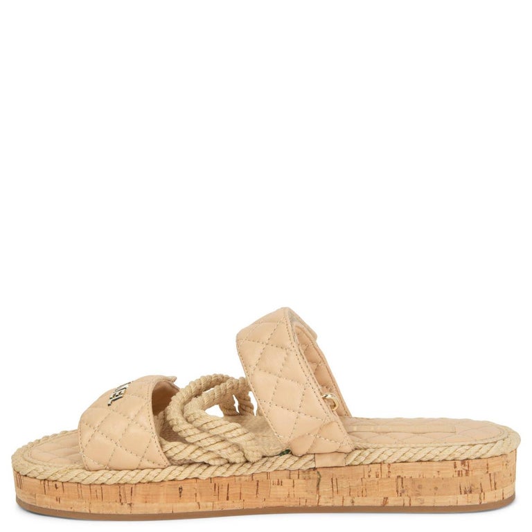 CHANEL beige 2021 LEATHER and ROPE DAD Flat Sandals Shoes 40 at 1stDibs ...
