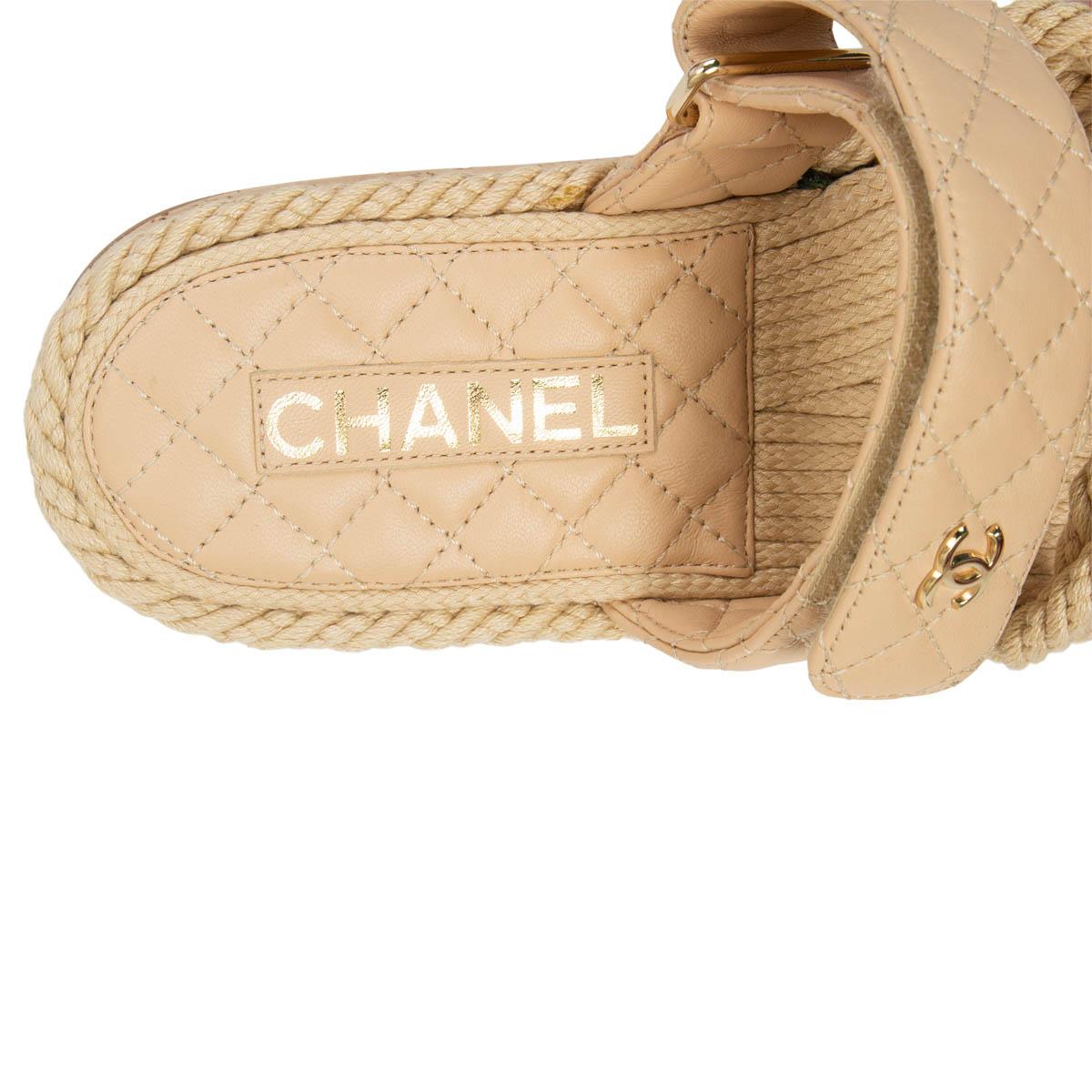 Beige CHANEL beige 2021 LEATHER & ROPE DAD Flat Sandals Shoes 40