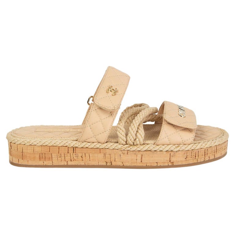 CHANEL beige 2021 LEATHER and ROPE DAD Flat Sandals Shoes 40 at 1stDibs |  chanel flat sandal
