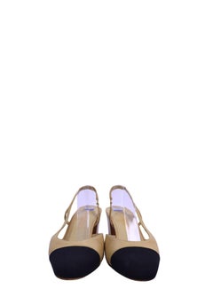 Chanel Beige & Black Cap-Toe Slingback Pumps - EU 37