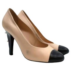 Chanel Beige and Black Faux Pearl Embellished Cap Toe Pumps