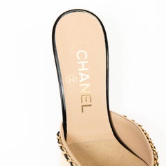 Chanel Beige and Black Lambskin Patent Cap Toe Chain Mules Size 36.5