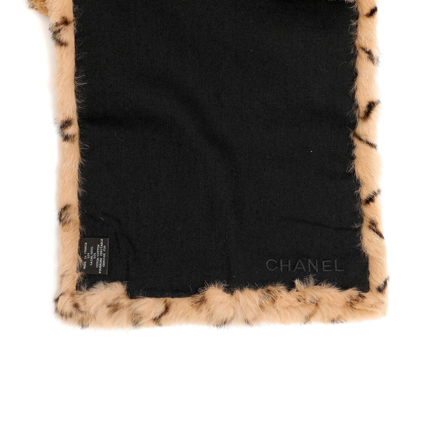 Chanel Beige and Black Mink Diamond Pattern Scarf For Sale 2