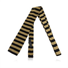 Chanel Beige and Black Striped Knit Silk Neck Tie with Chain Detail