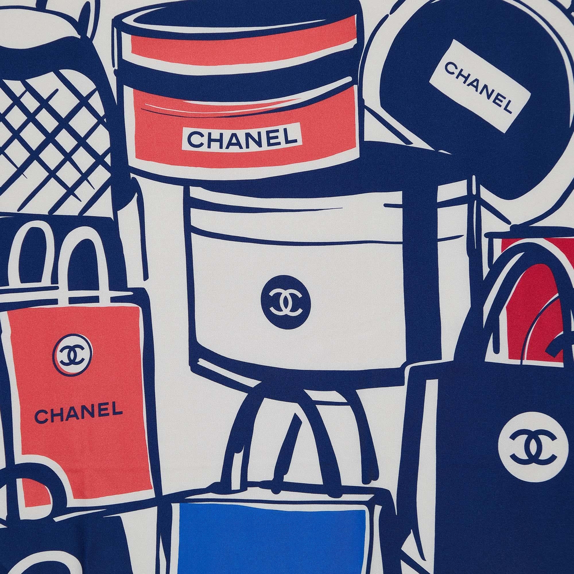 Chanel Beige Bags Print Silk Scarf In Excellent Condition In Dubai, Al Qouz 2