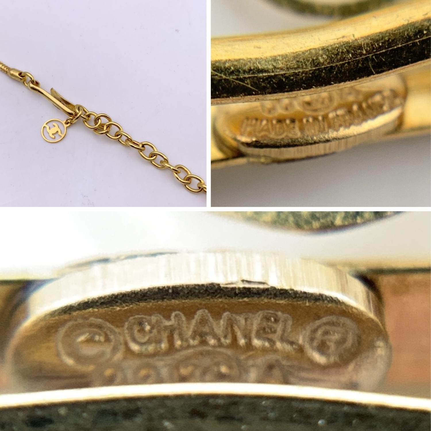 Women's Chanel Beige Ball Sphere Gold Metal Studs Logo Chain Necklace