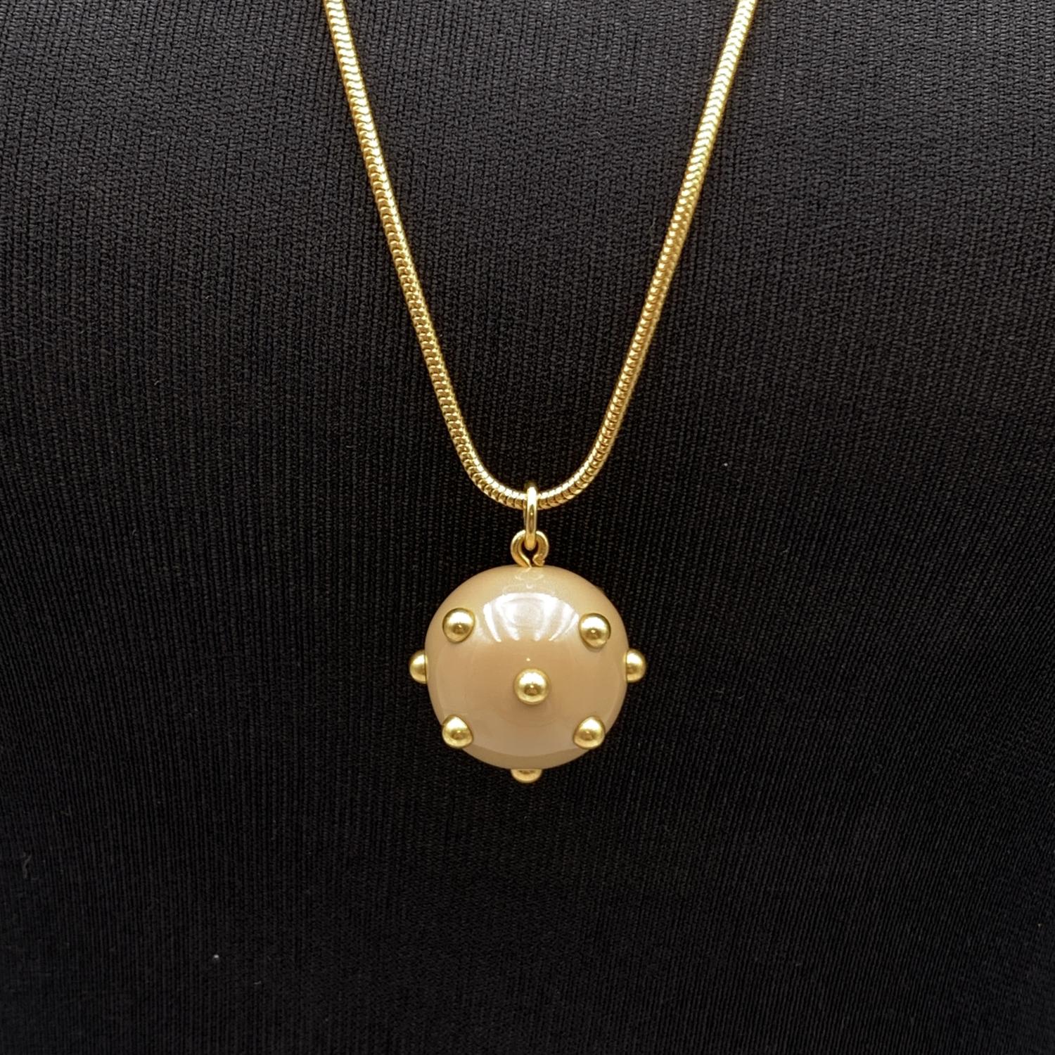 Chanel Beige Ball Sphere Gold Metal Studs Logo Chain Necklace 3