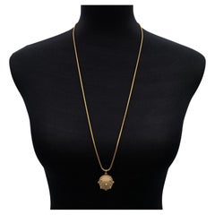 Retro Chanel Beige Ball Sphere Gold Metal Studs Logo Chain Necklace