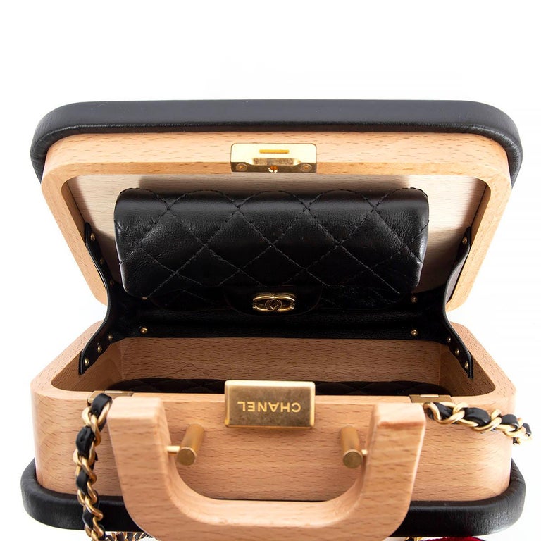 Chanel Beech Wood Vanity, Tan and Black Leather, Preowned in Box CMA001